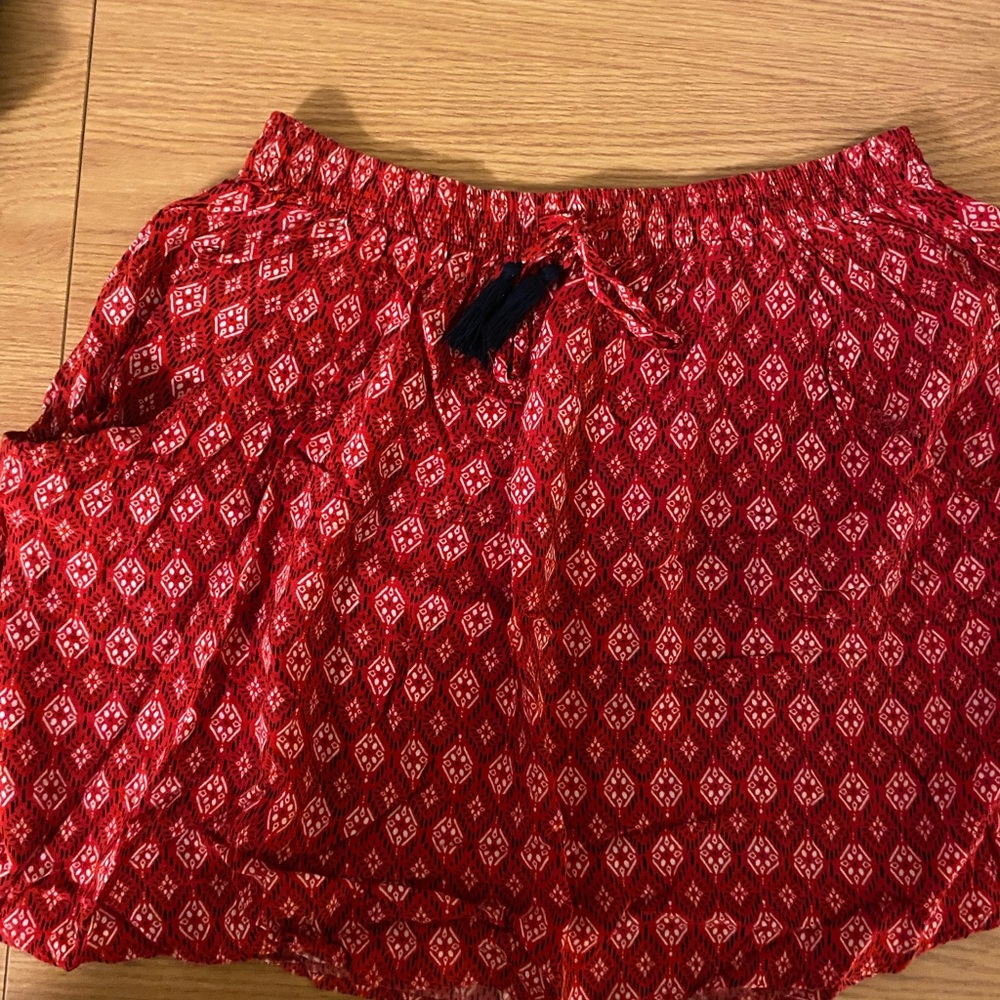 Red skirt with geometric pattern